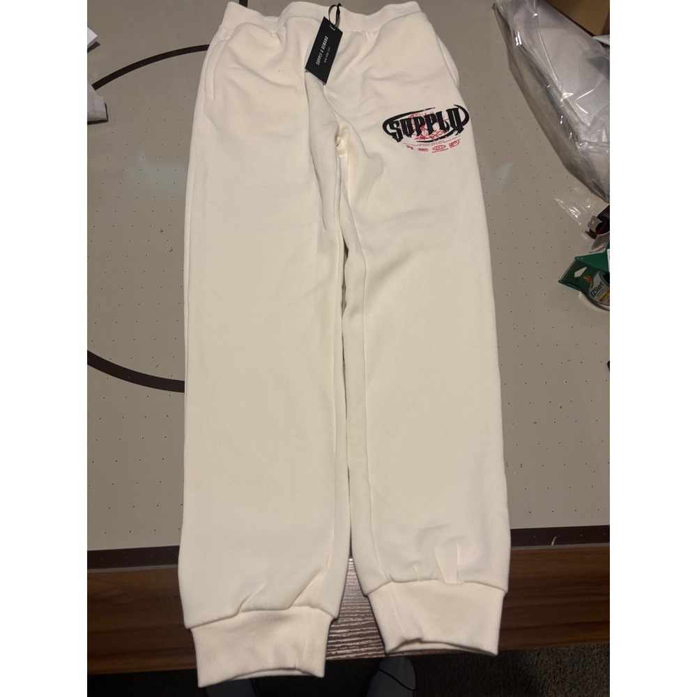 Supply & Demand NYC Off White Cream Joggers Sweatpants Boys XL 13-15 Graphic NWT